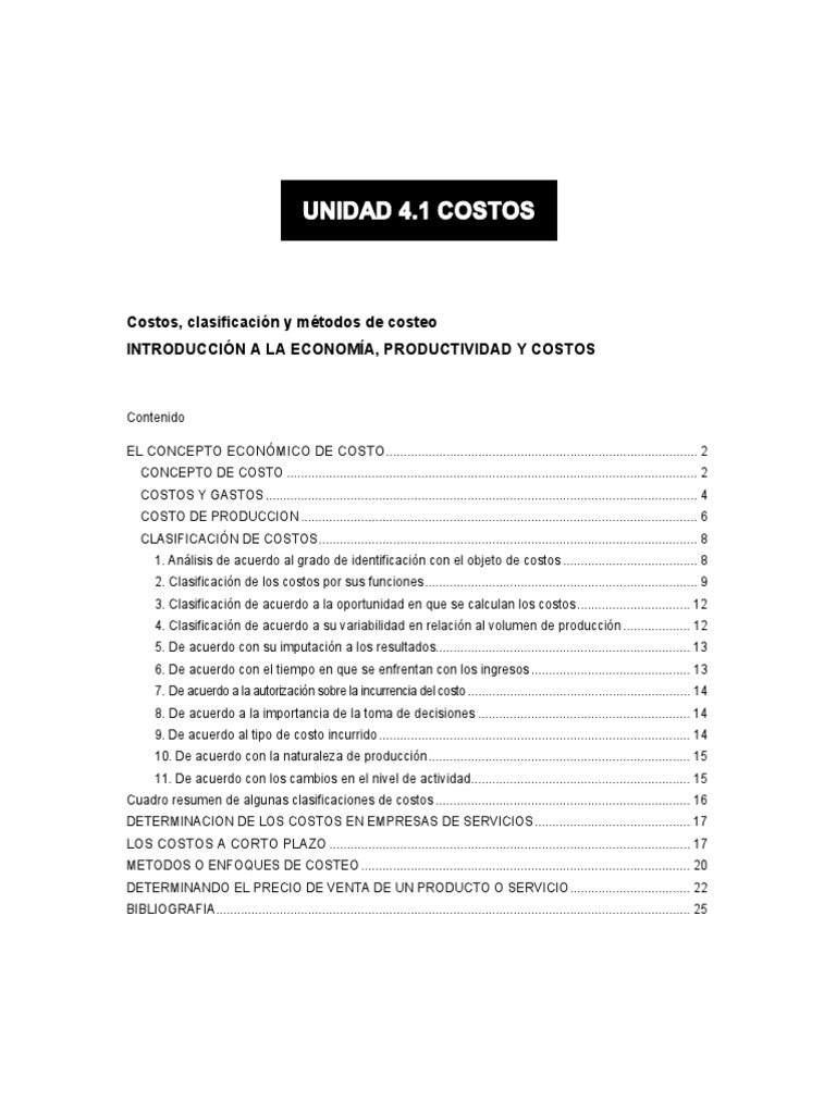 Guía de Costos y Métodos de Costeo | PDF | Costo | Costo marginal