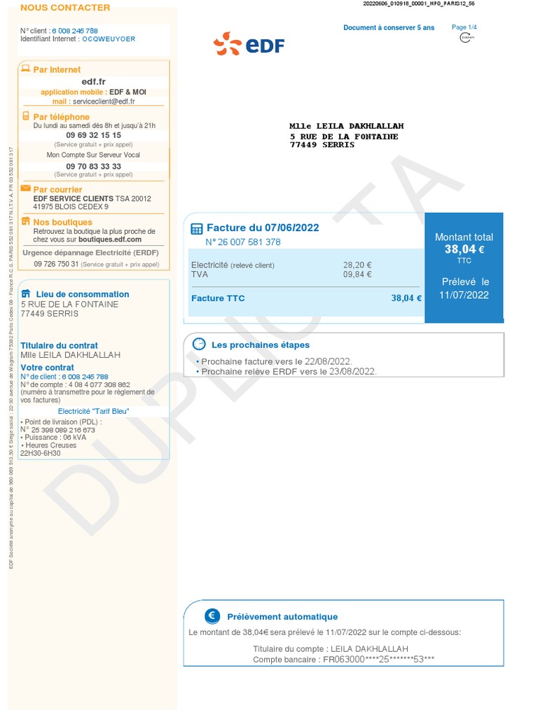 Contact EDF et informations client | PDF