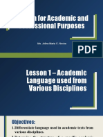 Lesson 1 - Academic Language Used From Various Disciplines