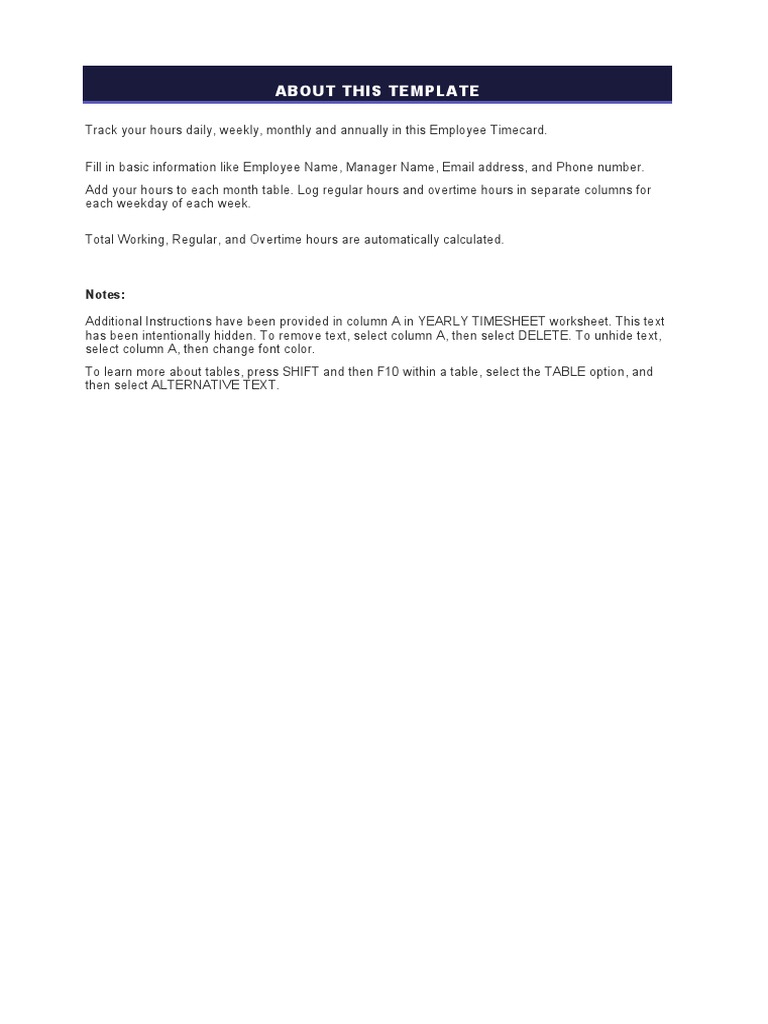 Employee Time Sheet (Weekly, Monthly, Yearly) 1 | PDF | Overtime ...