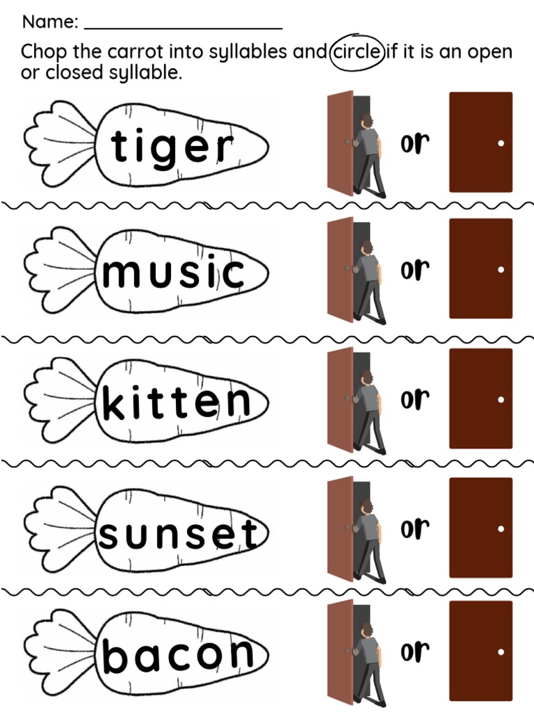 Open and Closed Syllables Worksheet | PDF | Language Arts & Discipline ...