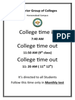 Superior Group College Haroonabad Campus Class Test Schedule