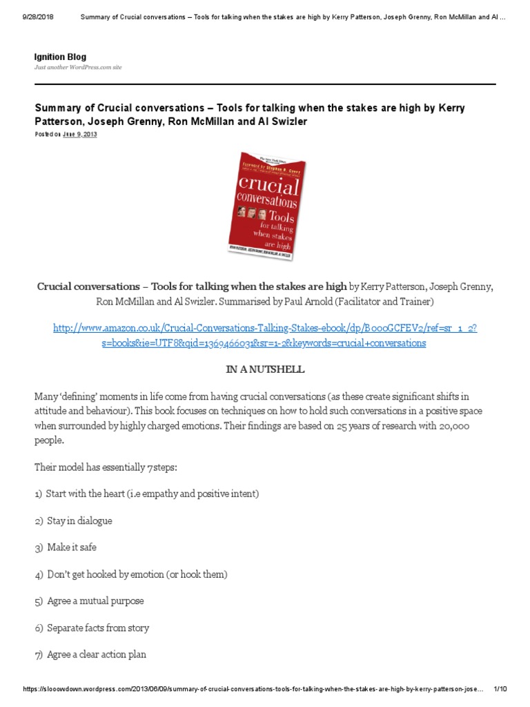 Summary of Crucial Conversations PDF Anger Emotions