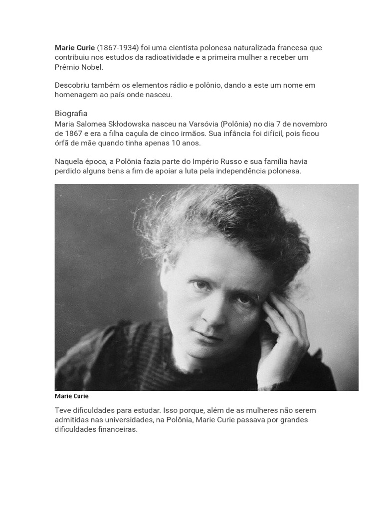 Quem Foi Marrie Currie PDF Marie Curie
