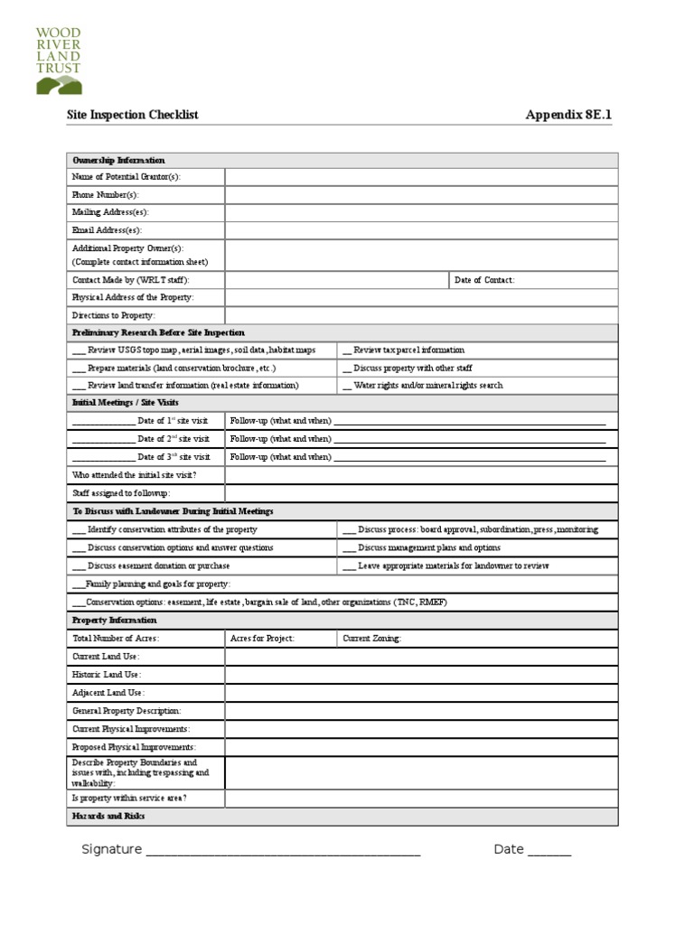 Appendix8E1 Site Inspection Checklist | PDF | Real Estate Appraisal ...