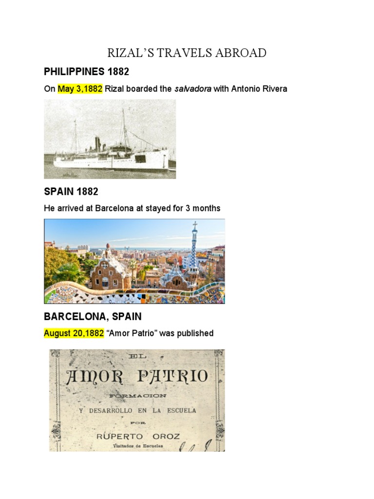 Rizal's European Journey Timeline | PDF