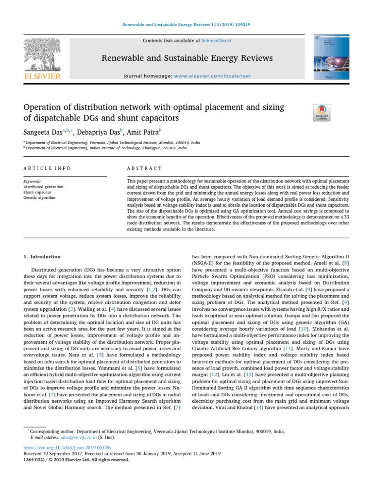 Operation of Distribution Network With Optimal Placement and Sizing of ...