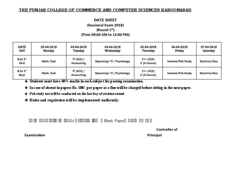 Datesheet PDF