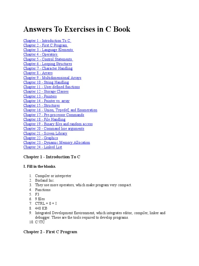 Answers To Exercises in C Book | PDF | Software Development | Computer ...