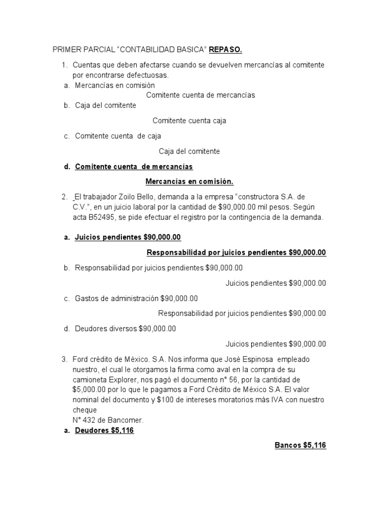 Repaso de Contabilidad Básica: Primer Parcial | PDF | Bancos | Dinero