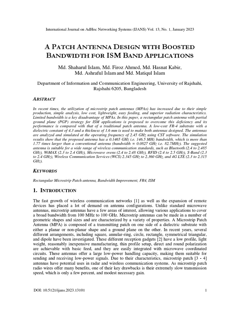 A Patch Antenna Design With Boosted Bandwidth For Ism Band Applications