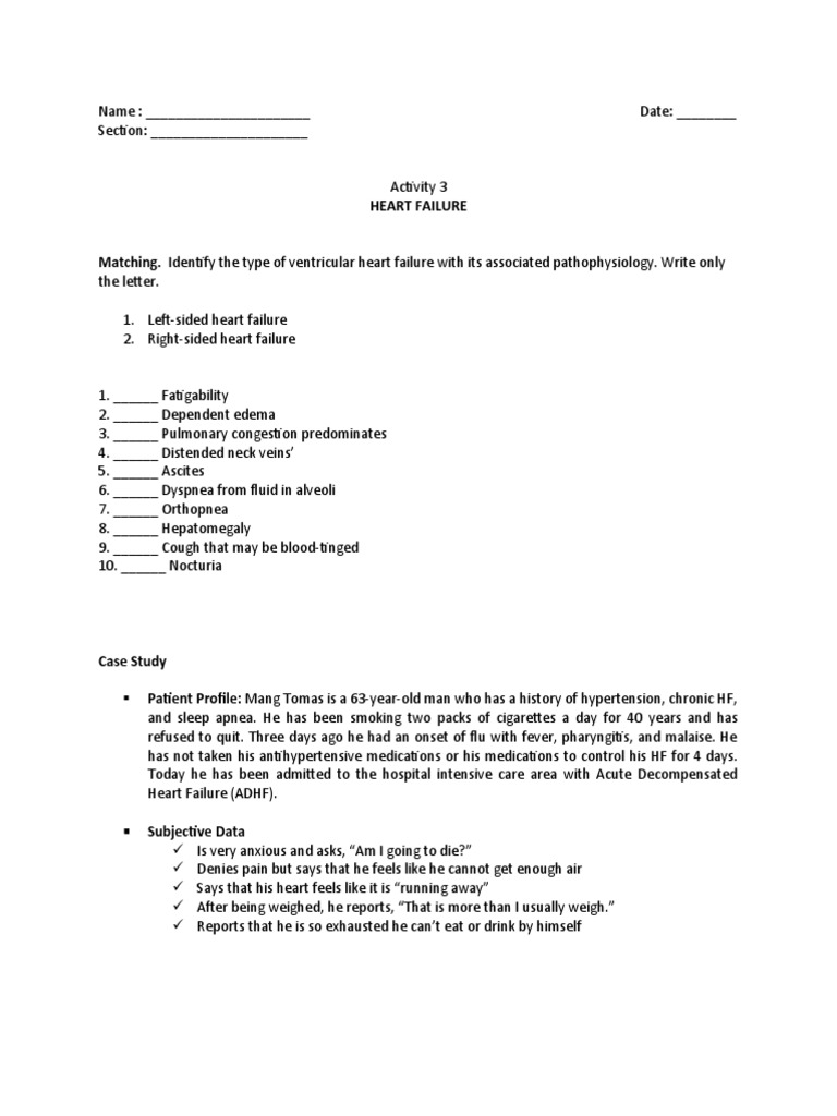 Activity 3 Heart Failure PDF Heart Failure Medicine