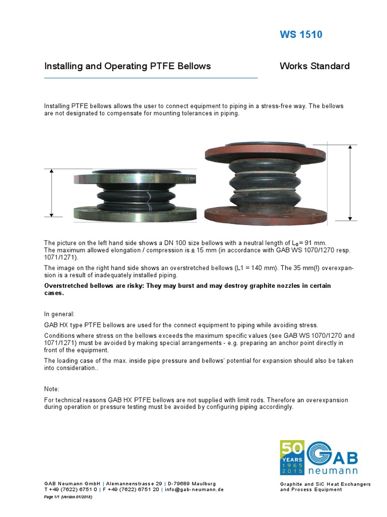 WS1510-EN Installing and Operating PTFE Bellows | PDF