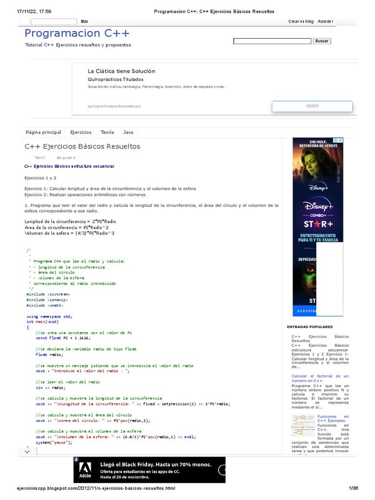 Programacion C++ - C++ Ejercicios Básicos Resueltos | PDF | C ...