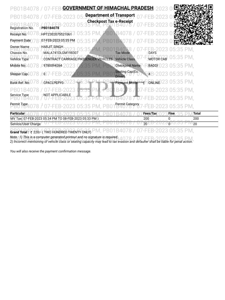 Online Tax Payment Portal PDF Land Transport Vehicles