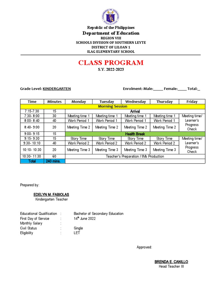 Class Program | PDF | Teachers | Schools