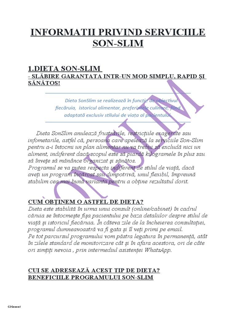 Pachet Sonslim - Vip - Informatii Privind Serviciile Son-Slim | PDF