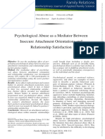 Family Relations - 2020 - Psychological Abuse As A Mediator Between Insecure Attachment Orientations and