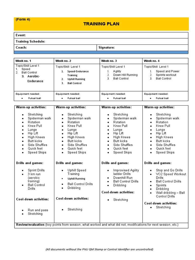 Training Matrix Sample For Athletics