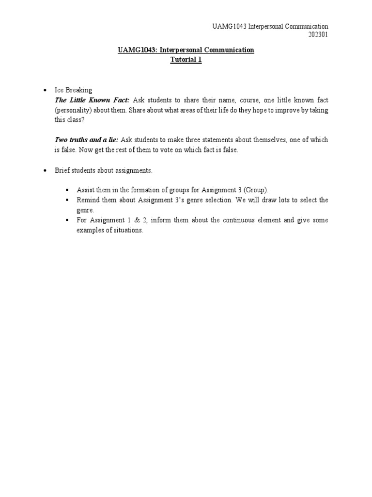 Tutorial Questions - Student Version | PDF | Interpersonal ...