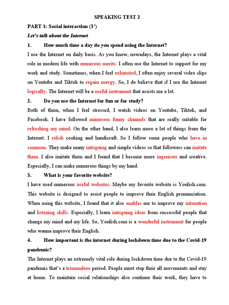 Speaking Test 2 Done Pdf Internet English Language