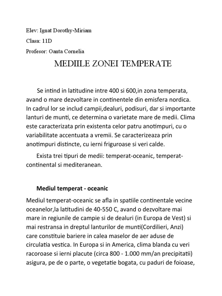 Mediile Temperate | PDF