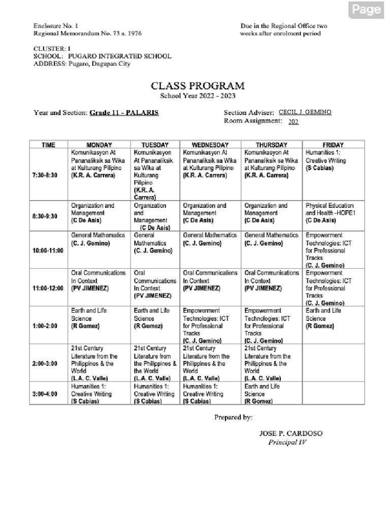 Class program pdf