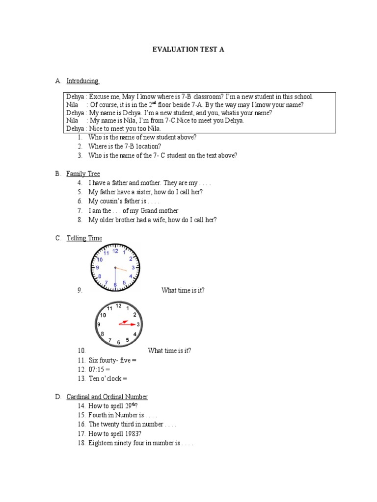 Evaluation Test A | PDF | Language Arts & Discipline | Foreign Language ...