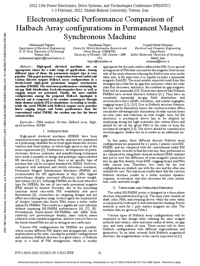 Electromagnetic Performance Comparison of Halbach Array Configurations ...