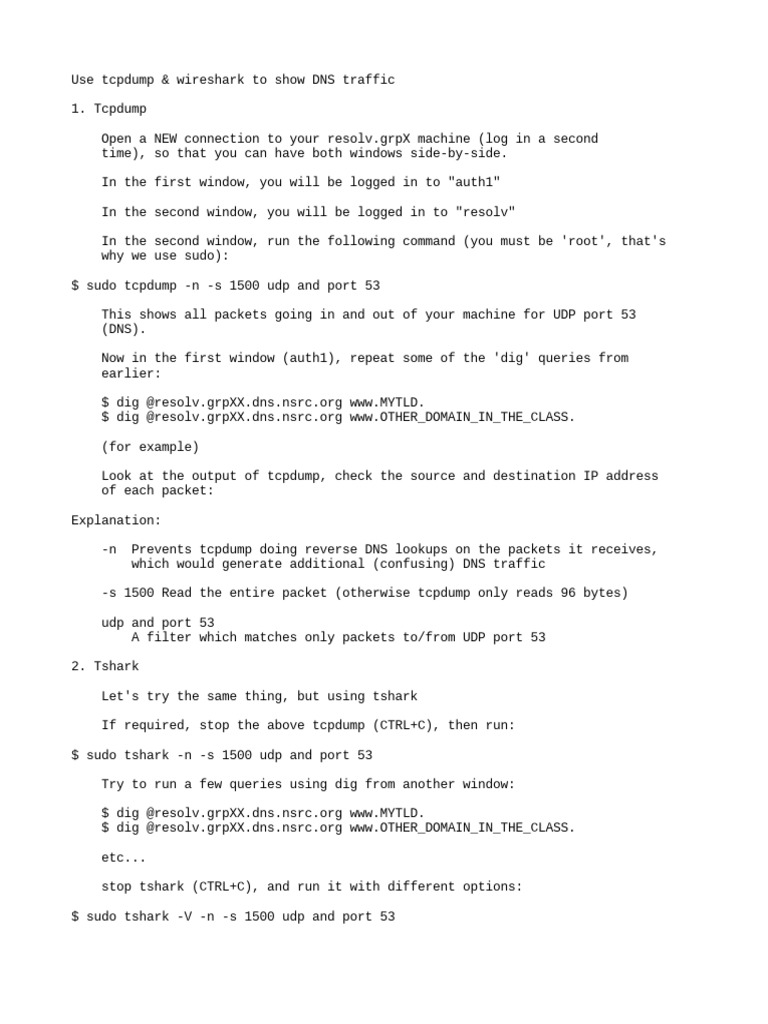 Dns tcpdump wireshark pdf domain name system telecommunications