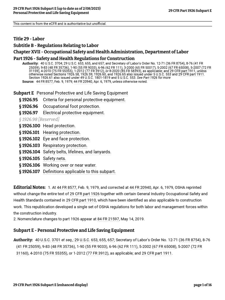 29 CFR Part 1926 Subpart E (Up To Date As of 2-08-2023) | PDF | Welding ...