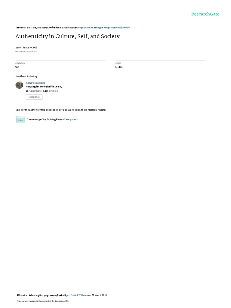 Authenticity In Culture Self And Society Pdf Authenticity