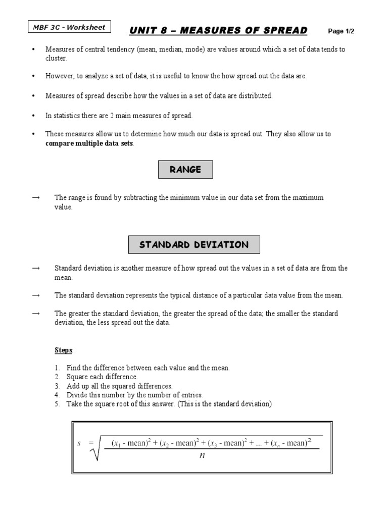 Measures of Spread: Range & Standard Deviation | PDF | Standard ...