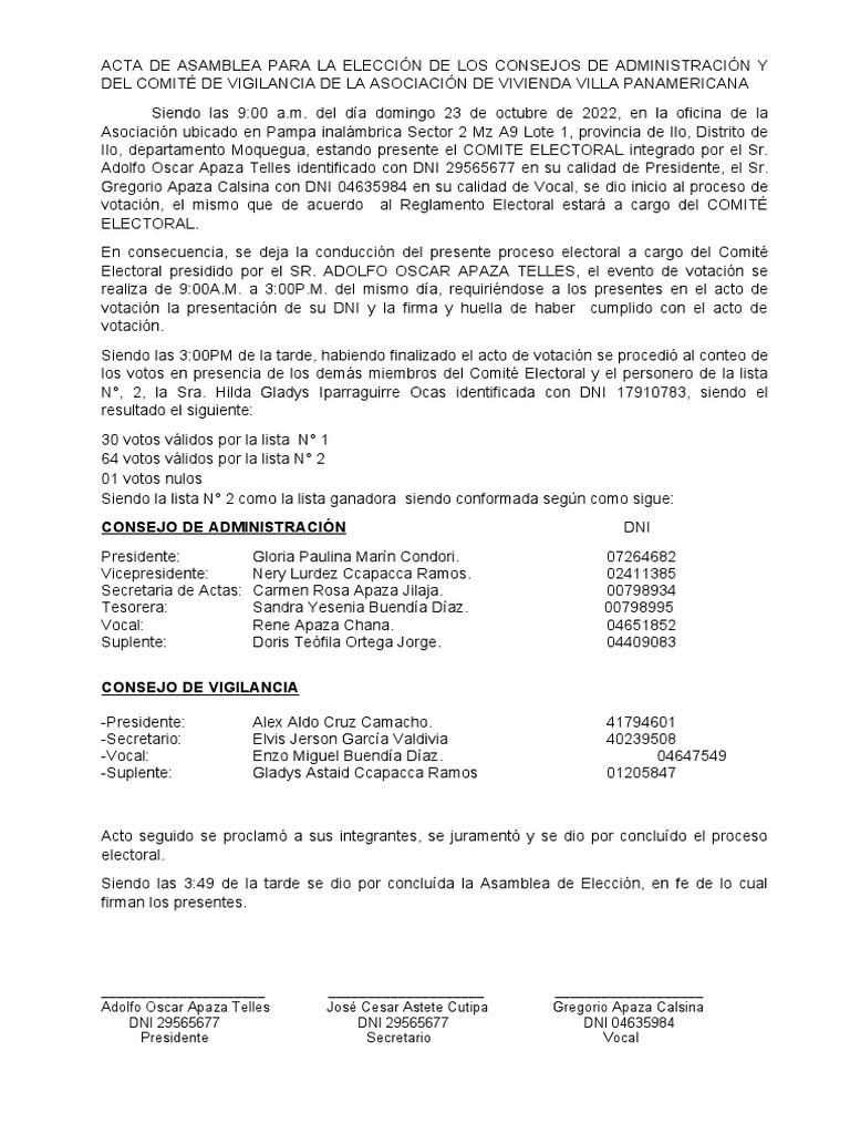 Acta de Elecciones PDF Gobierno Elecciones