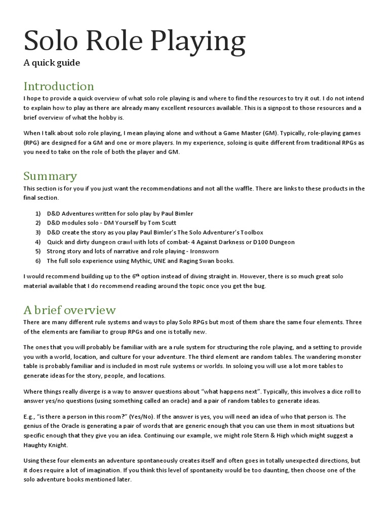 Solo Role Playing Guide PDF Role Playing Games Dungeons & Dragons