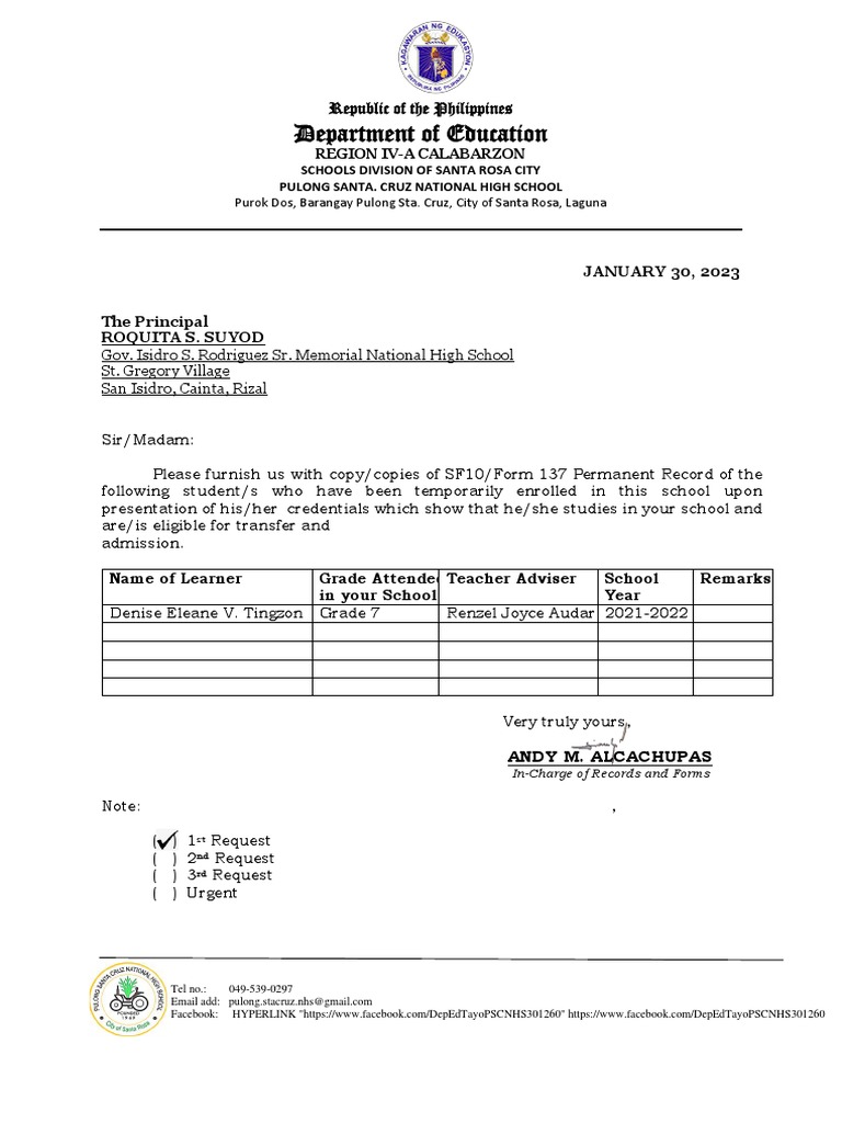 Template Letter-Request-Form137 | PDF