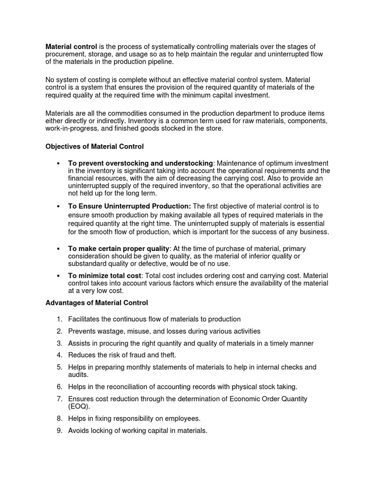 Materials Cost Control PDF Inventory Procurement