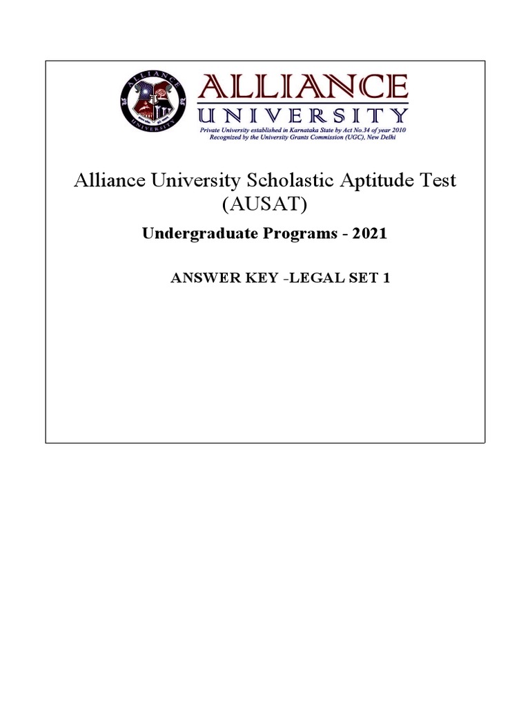 AUSAT 2021 Answer Key: Legal Set 1 | PDF | Tests | Cognition
