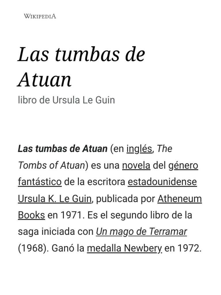 Las Tumbas de Atuan Wikipedia, La Enciclopedia Libre PDF