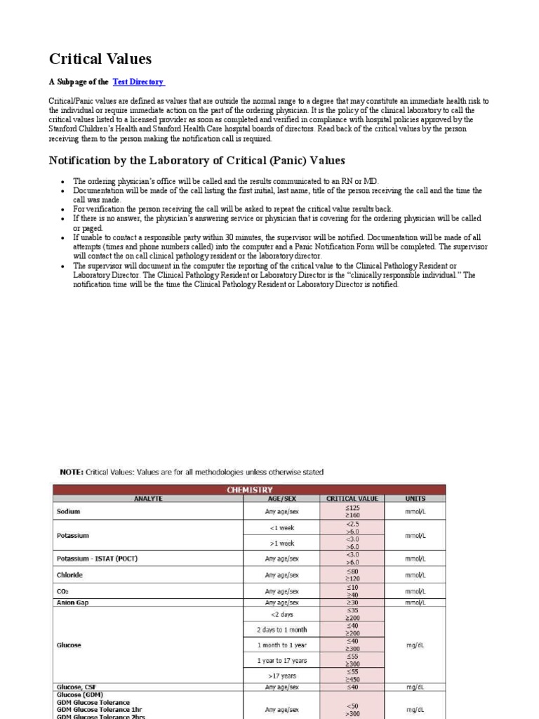 Stanford Critical Values Notification Process | PDF