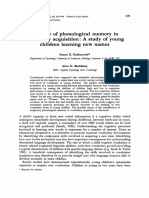 The Role of Phonological Memory in Vocabulary Acquisition