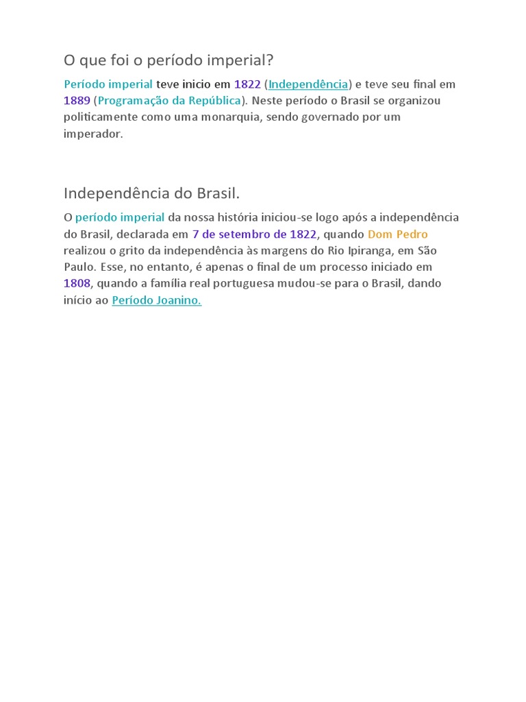Período Imperial do Brasil: 1822-1889 | PDF