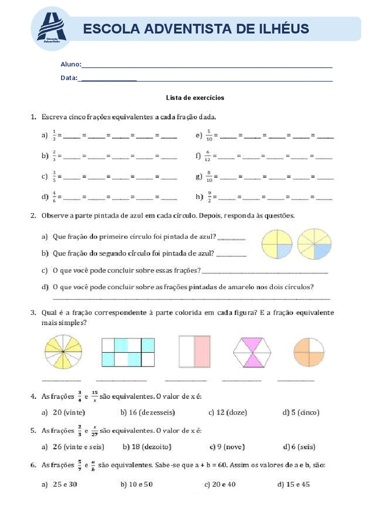 Exercícios de Frações - 6º Ano | PDF