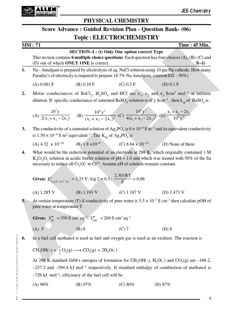 Analysis of Electrochemistry Concepts Assessed in a Chemistry Exam
