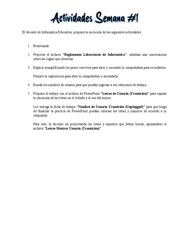 Actividades para el Primer Día de Clases | PDF