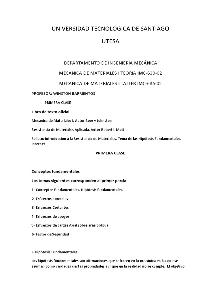Esfuerzo Normal Pdf Estrés Mecánica Resistencia De Materiales