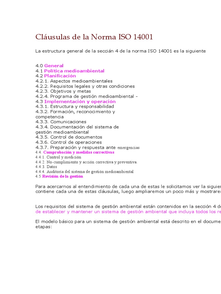 Cláusulas de la Norma ISO 14001 | PDF | Entorno natural | Planificación