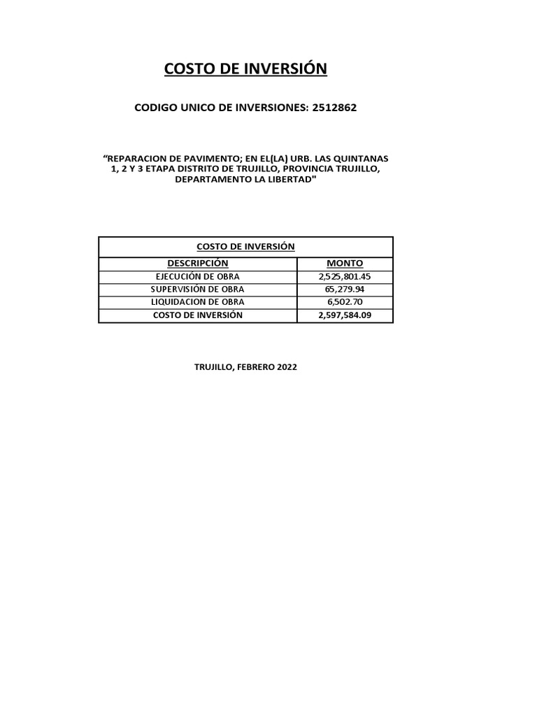 Cost analysis and budget for road repair project in las quintanas