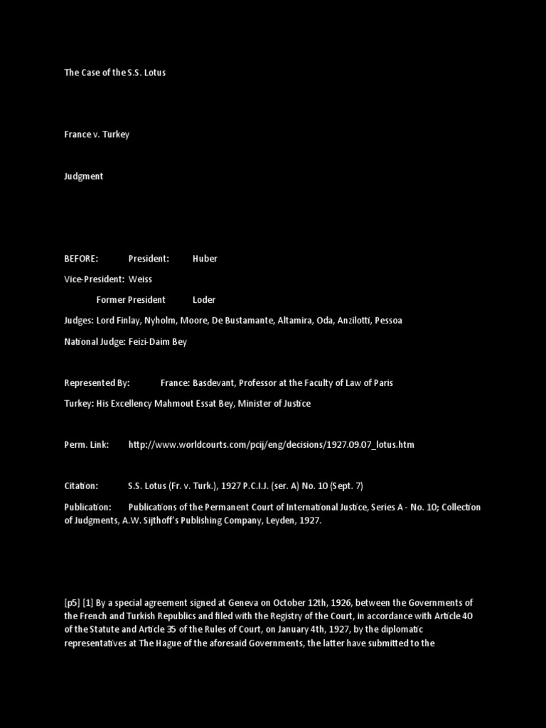 SS Lotus Case PDF Jurisdiction International Law