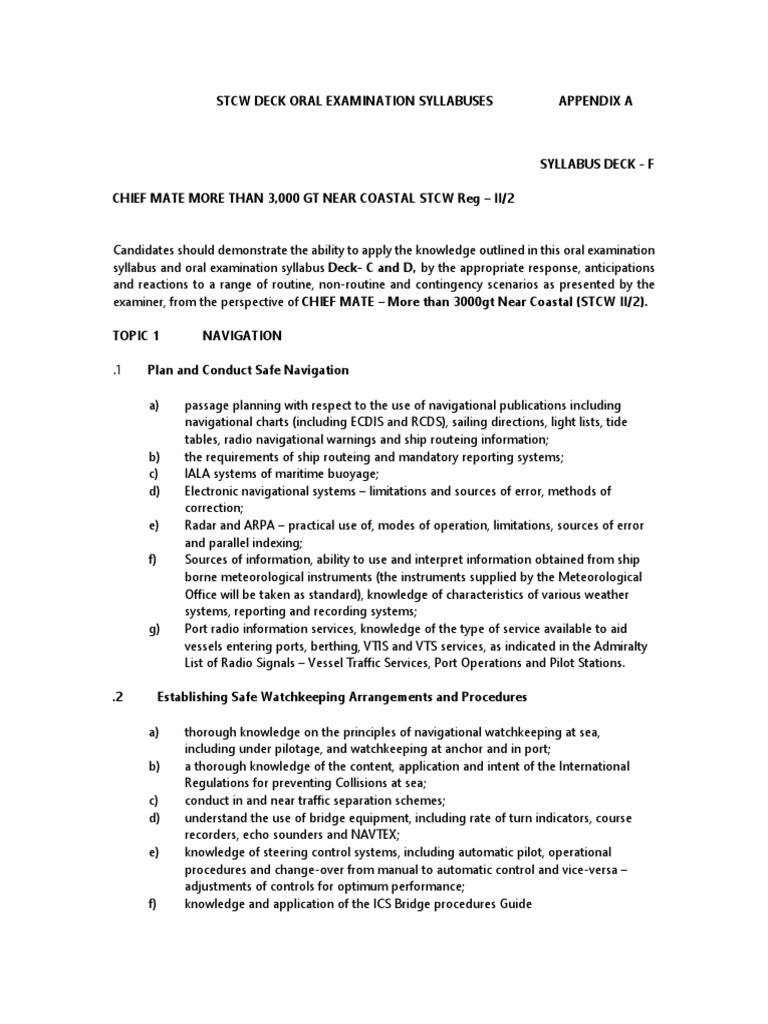 Chief Mate Oral Exam Syllabus 3000 GT | PDF | Navigation | Water Transport